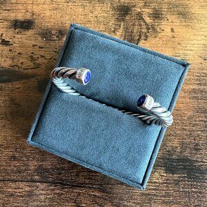 David Yurman Cable Cuff Bracelet w/ Sterling Silver & Lapis Lazuli - Medium